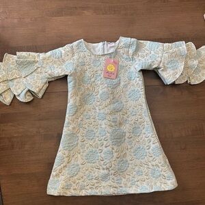 Elegant Floral Kids Dress in Blue and Cream